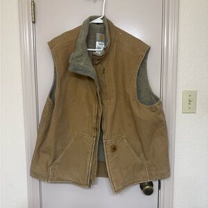 Vintage Carhartt Brown Canvas Work Vest with Fleece Lining